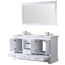 Lexora Dukes 60" W x 22" D White Double Bath Vanity Carrara Marble Top with Faucet Set and 58" Mirror