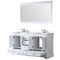 Lexora Dukes 60" W x 22" D White Double Bath Vanity Carrara Marble Top with Faucet Set and 58" Mirror