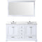 Lexora Dukes 60" W x 22" D White Double Bath Vanity Carrara Marble Top with Faucet Set and 58" Mirror