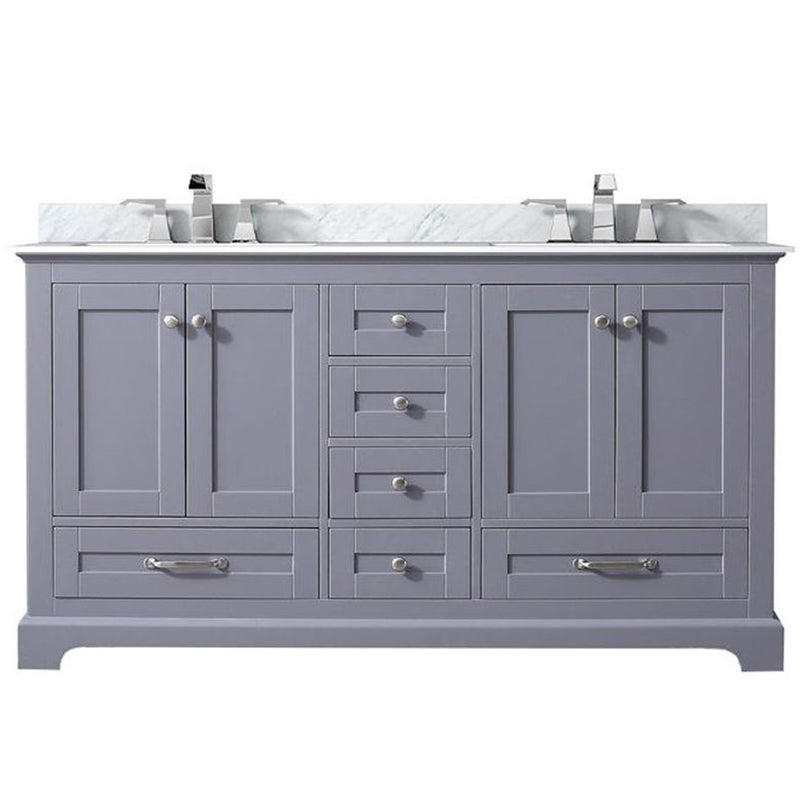 Lexora Dukes 60" W x 22" D Dark Grey Double Bath Vanity Carrara Marble Top with Faucet Set