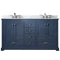 Lexora Dukes 60" W x 22" D Navy Blue Double Bath Vanity Carrara Marble Top with Faucet Set