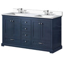 Lexora Dukes 60" W x 22" D Navy Blue Double Bath Vanity Carrara Marble Top with Faucet Set