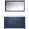 Lexora Dukes 60" W x 22" D Navy Blue Double Bath Vanity Carrara Marble Top with 58" Mirror