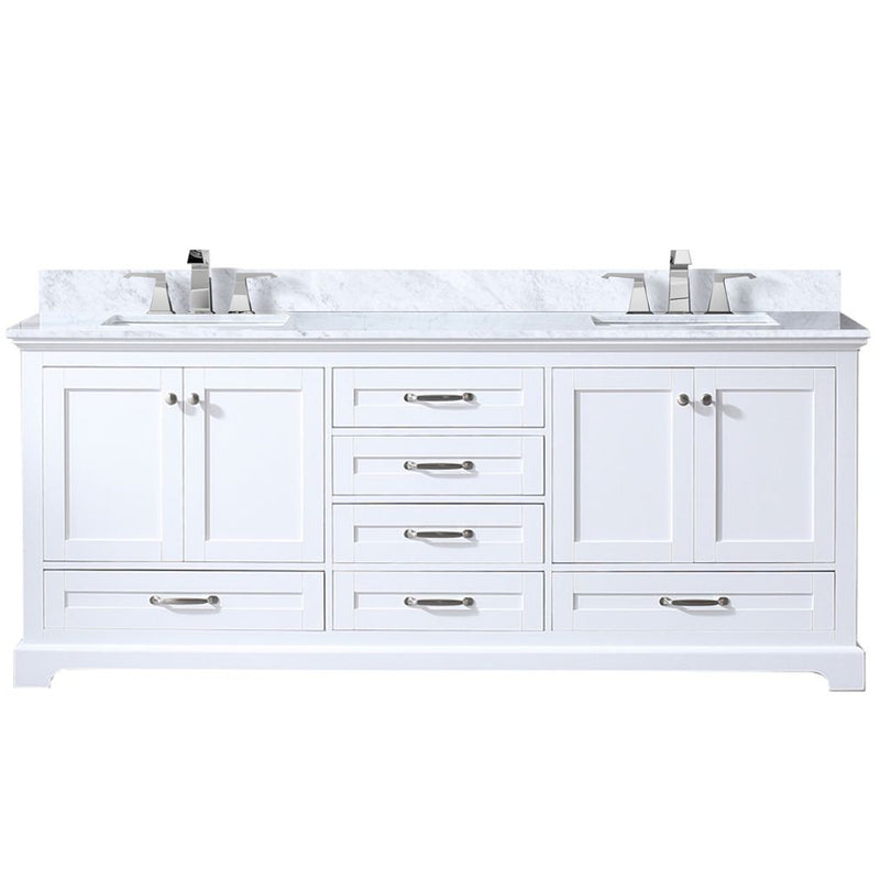 Lexora Dukes 80" W x 22 " D White Double Bath Vanity Carrara Marble Top with Faucet Set