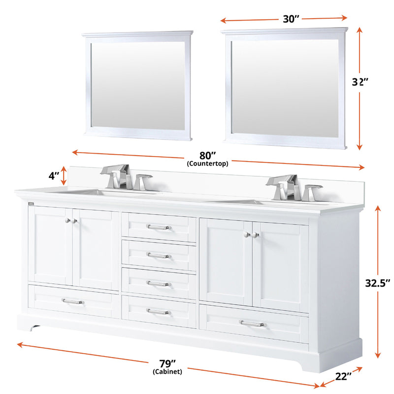 Lexora Dukes 80" W x 22" D White Double Bath Vanity and Carrara Marble Top