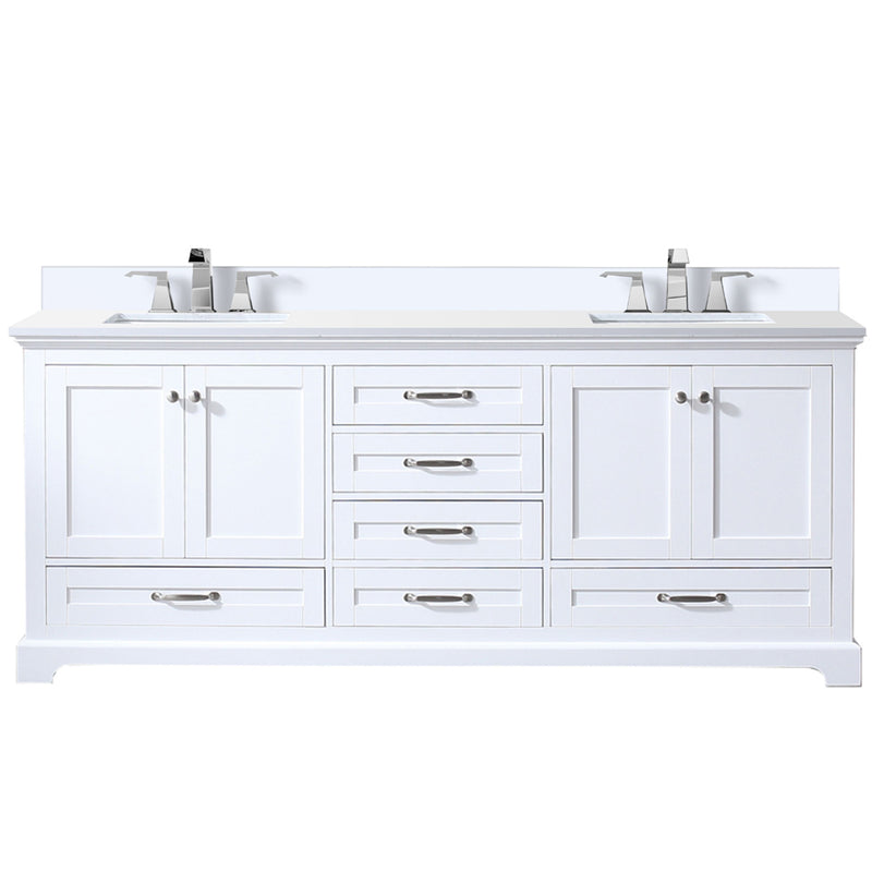 Lexora Dukes 80" W x 22 " D White Double Bath Vanity Carrara Marble Top with Faucet Set