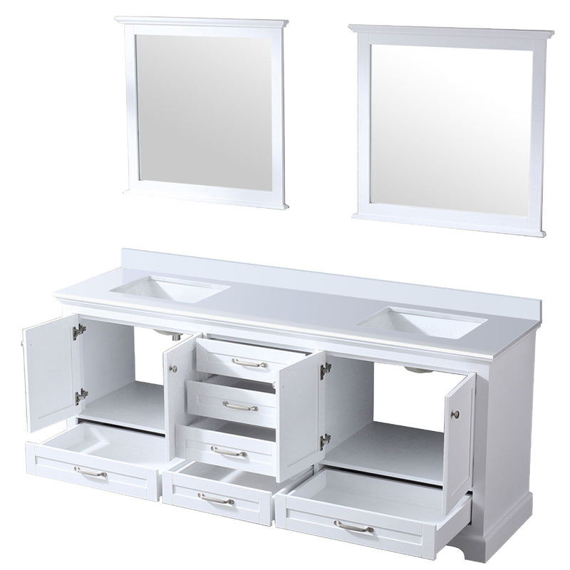 Lexora Dukes 80" W x 22 " D White Double Bath Vanity Carrara Marble Top and 30" Mirrors