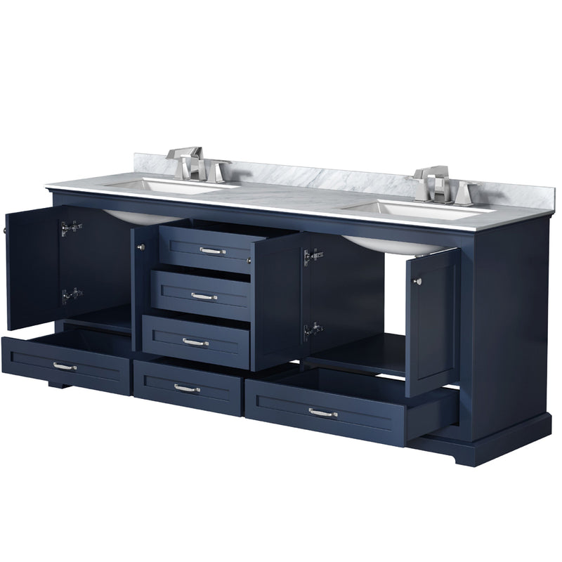 Lexora Dukes 80" W x 22" D Navy Blue Double Bath Vanity Carrara Marble Top with Faucet Set