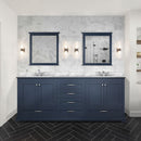 Lexora Dukes 80" W x 22" D Navy Blue Double Bath Vanity Carrara Marble Top with Faucet Set