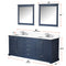 Lexora Dukes 80" W x 22" D Navy Blue Double Bath Vanity and Carrara Marble Top