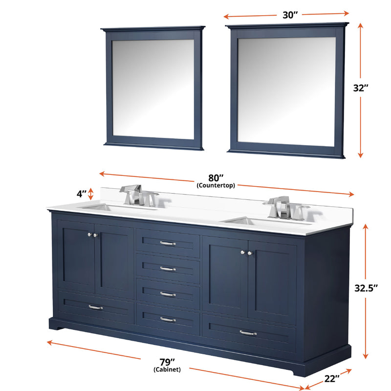 Lexora Dukes 80" W x 22" D Navy Blue Double Bath Vanity and Carrara Marble Top