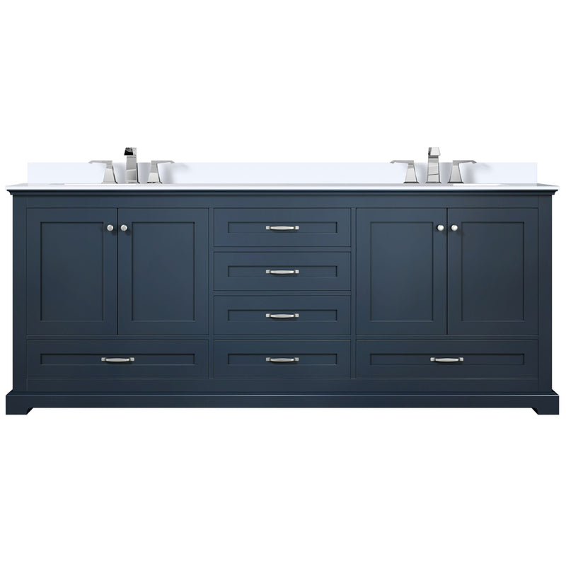 Lexora Dukes 80" W x 22" D Navy Blue Double Bath Vanity Carrara Marble Top with Faucet Set