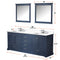 Lexora Dukes 80" W x 22 " D Navy Blue Double Bath Vanity Carrara Marble Top and 30" Mirrors