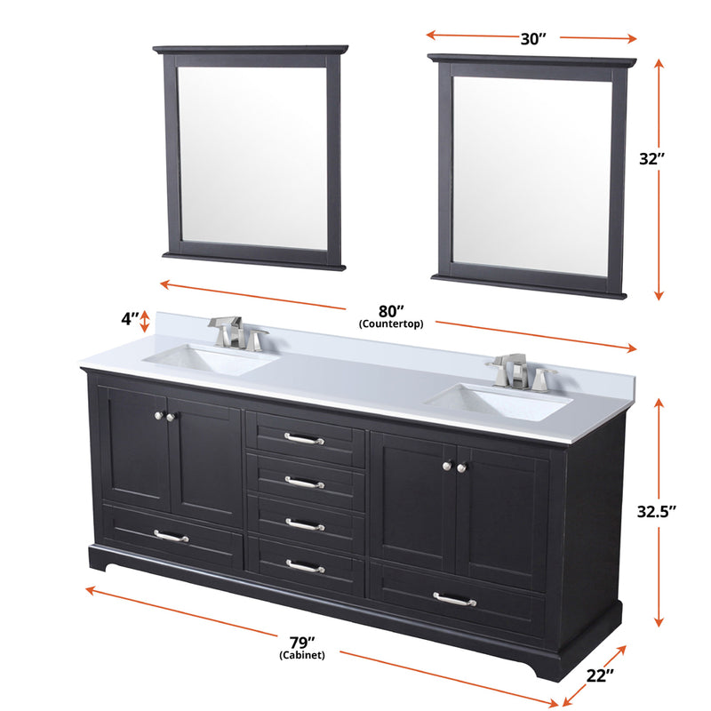 Lexora Dukes 80" W x 22" D Espresso Double Bath Vanity and Carrara Marble Top