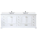 Lexora Dukes 84" W x 22" D White Double Bath Vanity Carrara Marble Top with Faucet Set