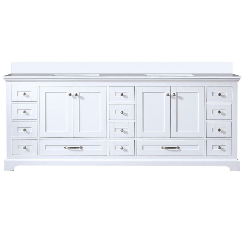 Lexora Dukes 84" W x 22" D White Double Bath Vanity and Carrara Marble Top