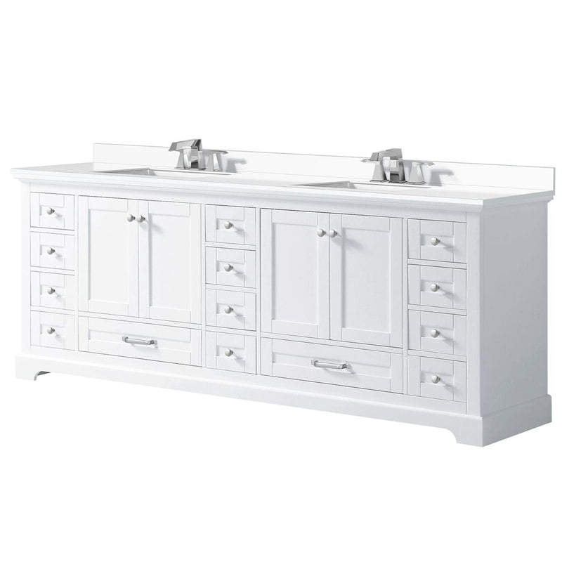 Lexora Dukes 84" W x 22" D White Double Bath Vanity Carrara Marble Top with Faucet Set