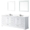 Lexora Dukes 84" W x 22" D White Double Bath Vanity Carrara Marble Top with Faucet Set and 34" Mirrors