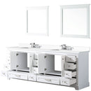 Lexora Dukes 84" W x 22" D White Double Bath Vanity Carrara Marble Top with Faucet Set and 34" Mirrors