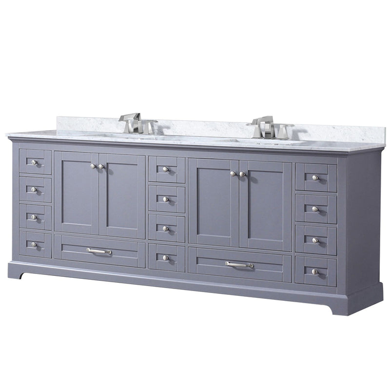 Lexora Dukes 84"  W x 22" D Dark Grey Double Bath Vanity Carrara Marble Top with Faucet Set