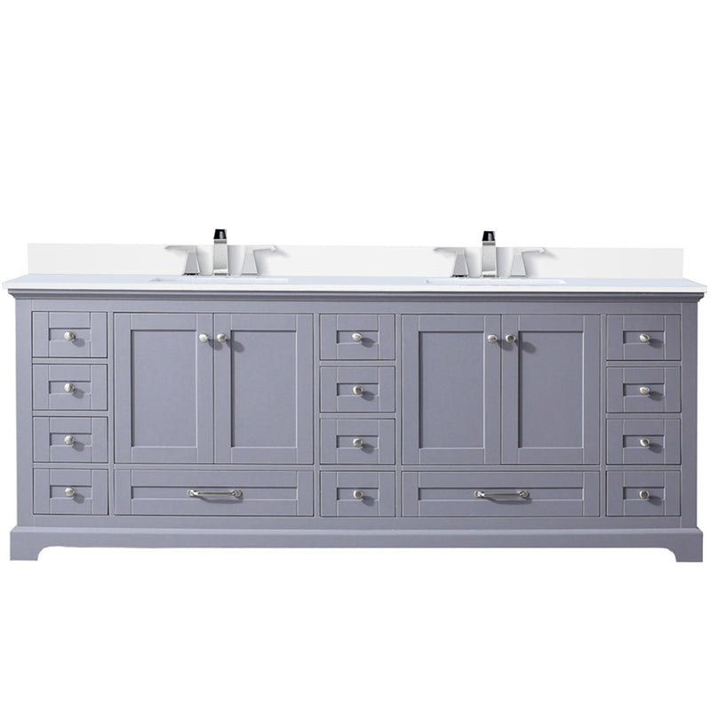 Lexora Dukes 84"  W x 22" D Dark Grey Double Bath Vanity Carrara Marble Top with Faucet Set