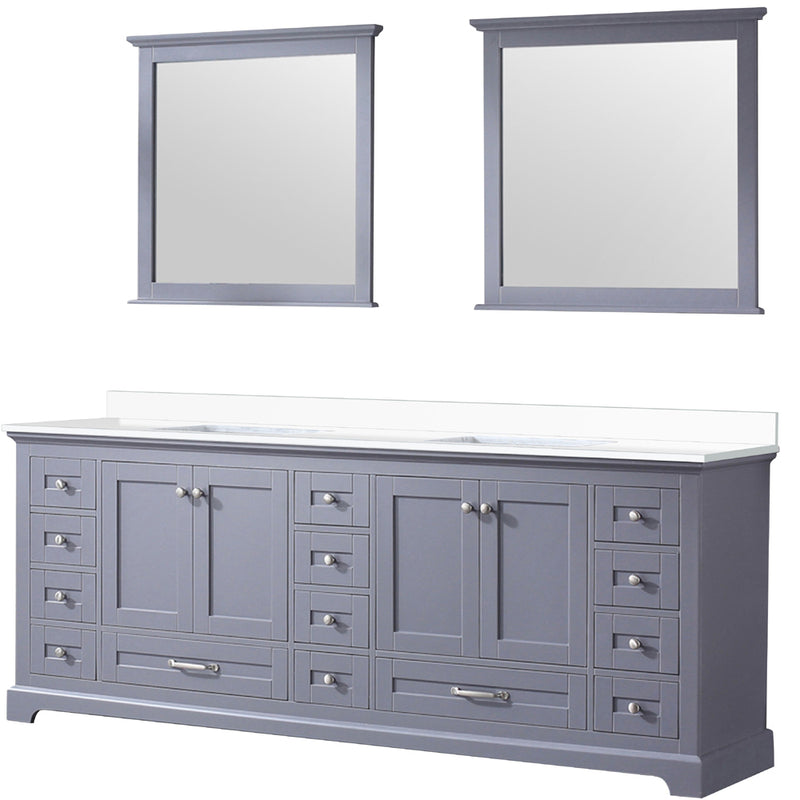 Lexora Dukes 84" W x 22" D Dark Grey Double Bath Vanity Carrara Marble Top and 34" Mirrors