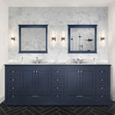 Lexora Dukes 84" W x 22" D Navy Blue Double Bath Vanity Carrara Marble Top with Faucet Set