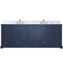 Lexora Dukes 84" W x 22" D Navy Blue Double Bath Vanity Carrara Marble Top with Faucet Set