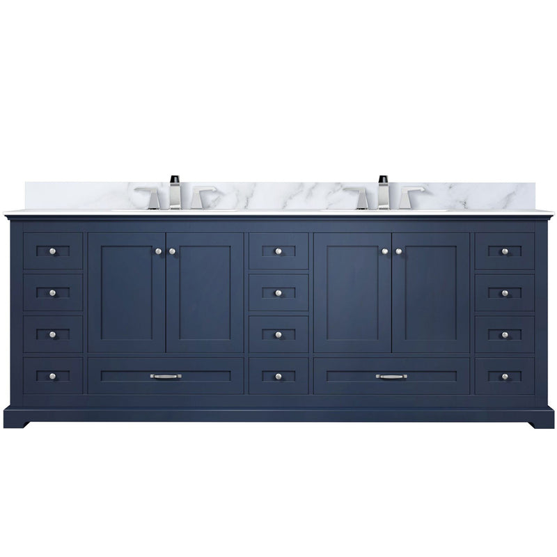 Lexora Dukes 84" W x 22" D Navy Blue Double Bath Vanity Carrara Marble Top with Faucet Set