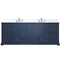 Lexora Dukes 84" W x 22" D Navy Blue Double Bath Vanity Carrara Marble Top with Faucet Set