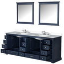 Lexora Dukes 84" W x 22" D Navy Blue Double Bath Vanity Carrara Marble Top with Faucet Set and 34" Mirrors