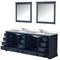 Lexora Dukes 84" W x 22" D Navy Blue Double Bath Vanity Carrara Marble Top with Faucet Set and 34" Mirrors