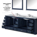 Lexora Dukes 84" W x 22" D Navy Blue Double Bath Vanity Carrara Marble Top with Faucet Set and 34" Mirrors