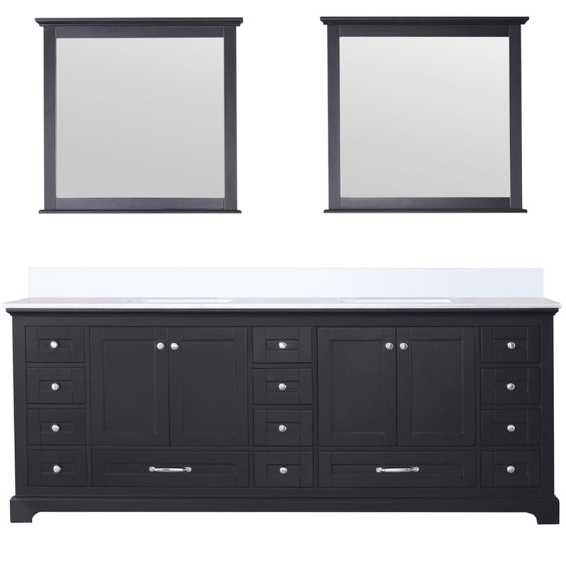 Lexora Dukes 84" W x 22" D Espresso Double Bath Vanity Carrara Marble Top and 34" Mirrors