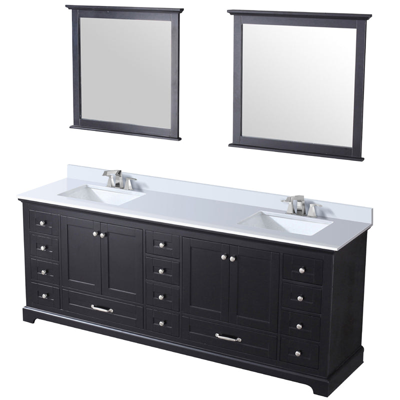 Lexora Dukes 84" W x 22" D Espresso Double Bath Vanity Carrara Marble Top with Faucet Set and 34" Mirrors