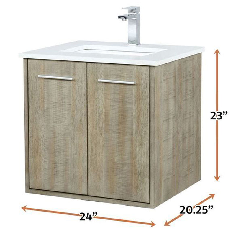 Lexora Fairbanks 24" W x 20" D Rustic Acacia Bath Vanity White Quartz Top with Faucet Set