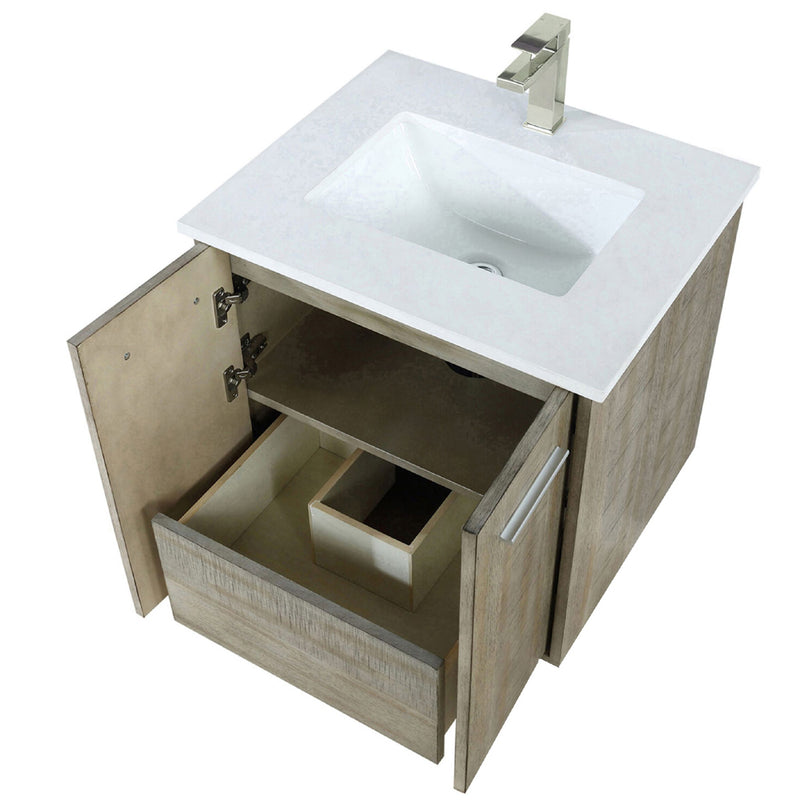 Lexora Fairbanks 24" W x 20" D Rustic Acacia Bath Vanity White Quartz Top with Faucet Set