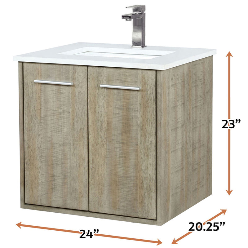 Lexora Fairbanks 24" W x 20" D Rustic Acacia Bath Vanity White Quartz Top with Faucet Set