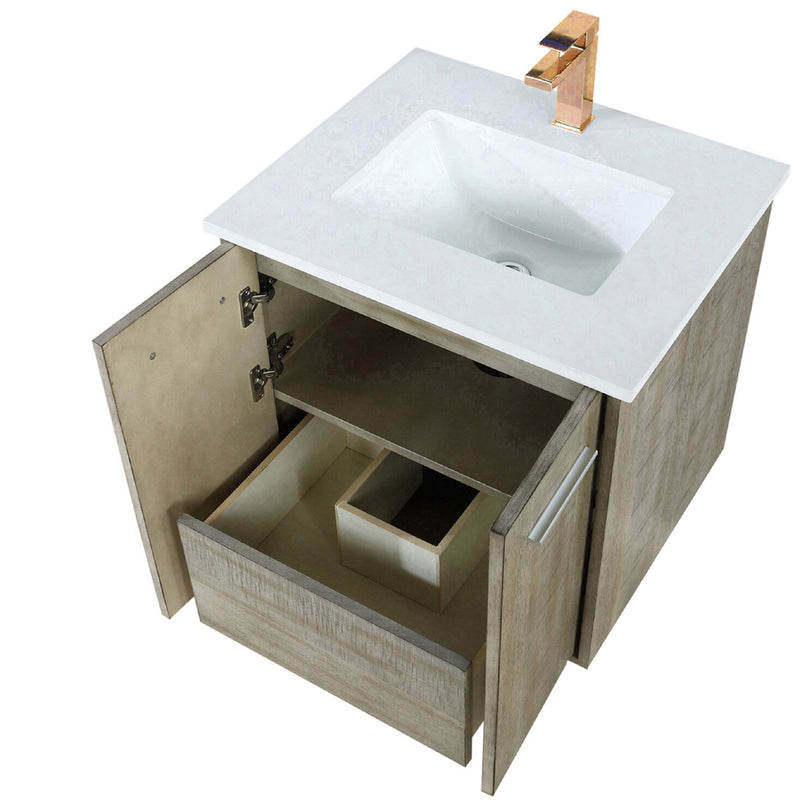 Lexora Fairbanks 24" W x 20" D Rustic Acacia Bath Vanity White Quartz Top with Faucet Set