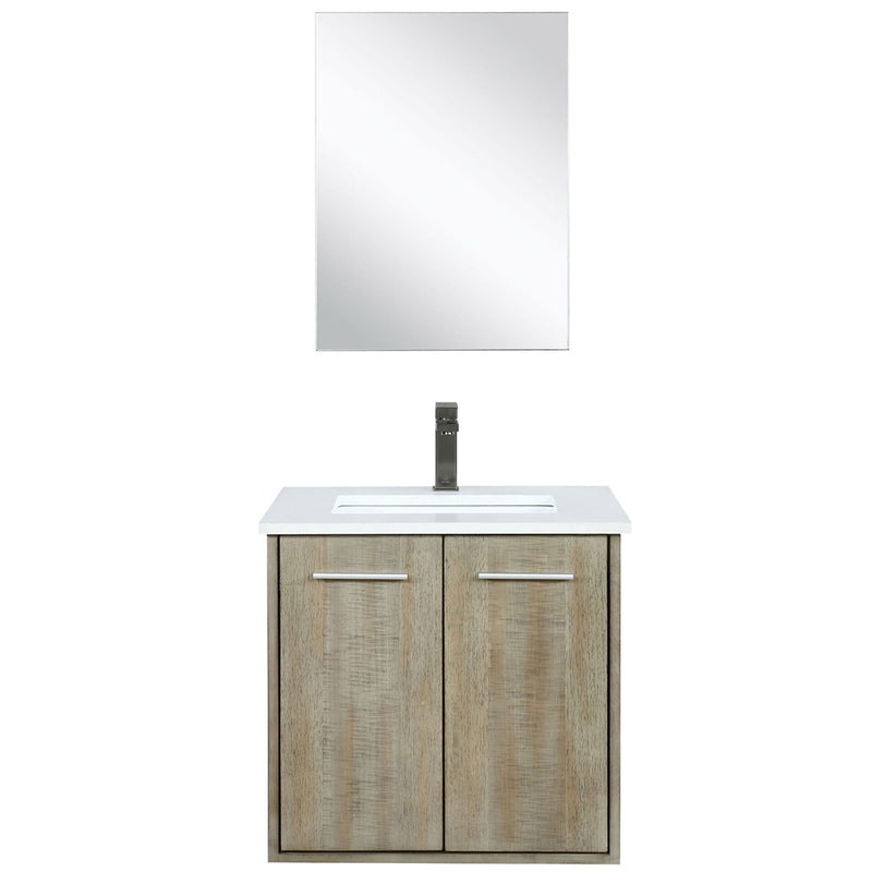 Lexora Fairbanks 24" W x 20" D Rustic Acacia Bath Vanity White Quartz Top with Faucet Set and 18" Mirror