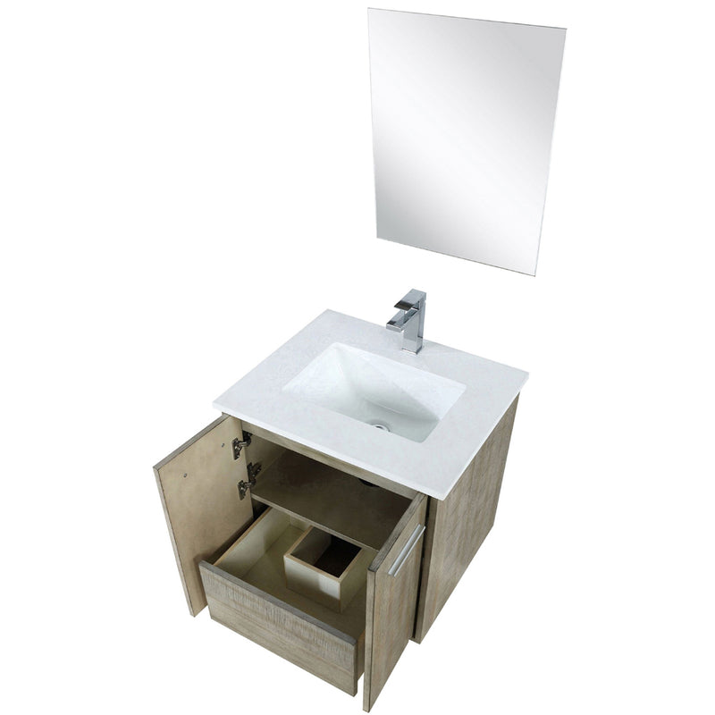 Lexora Fairbanks 24" W x 20" D Rustic Acacia Bath Vanity Cultured Marble Top with Faucet Set and 18" Mirror