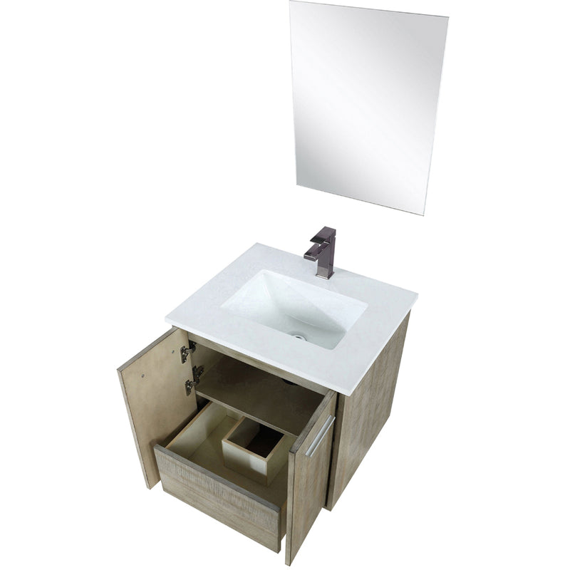 Lexora Fairbanks 24" W x 20" D Rustic Acacia Bath Vanity Cultured Marble Top with Faucet Set and 18" Mirror