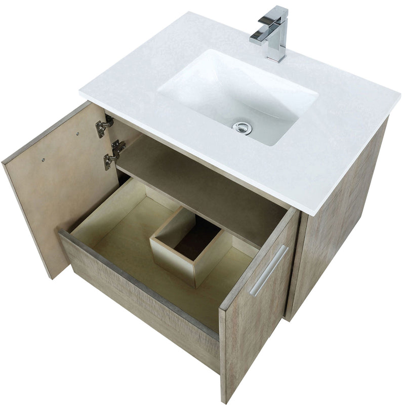 Lexora Fairbanks 30" W x 20" D Rustic Acacia Bath Vanity White Quartz Top with Faucet Set