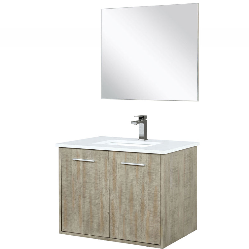 Lexora Fairbanks 30" W x 20" D Rustic Acacia Bath Vanity White Quartz Top with Faucet Set and 28" Mirror