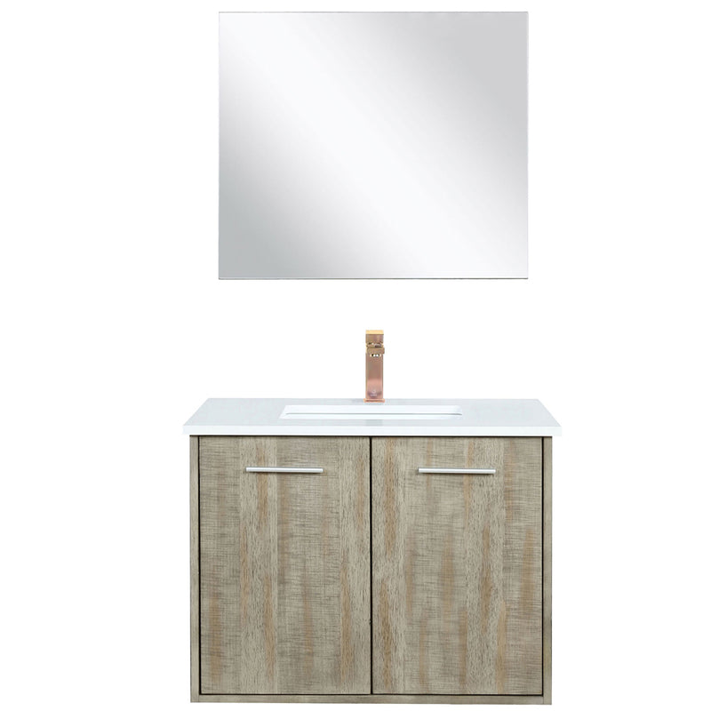 Lexora Fairbanks 30" W x 20" D Rustic Acacia Bath Vanity White Quartz Top with Faucet Set and 28" Mirror