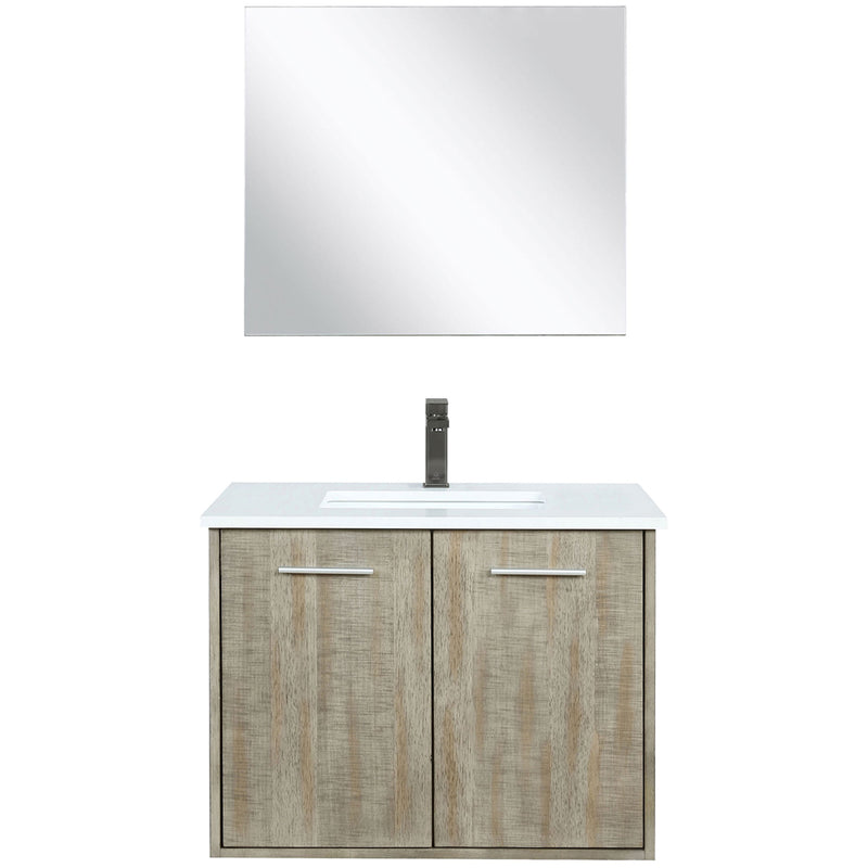 Lexora Fairbanks 30" W x 20" D Rustic Acacia Bath Vanity Cultured Marble Top with Faucet Set and 28" Mirror