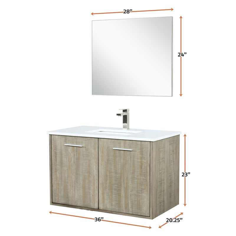 Lexora Fairbanks 36" W x 20" D Rustic Acacia Bath Vanity Cultured Marble Top with Faucet Set and 28" Mirror