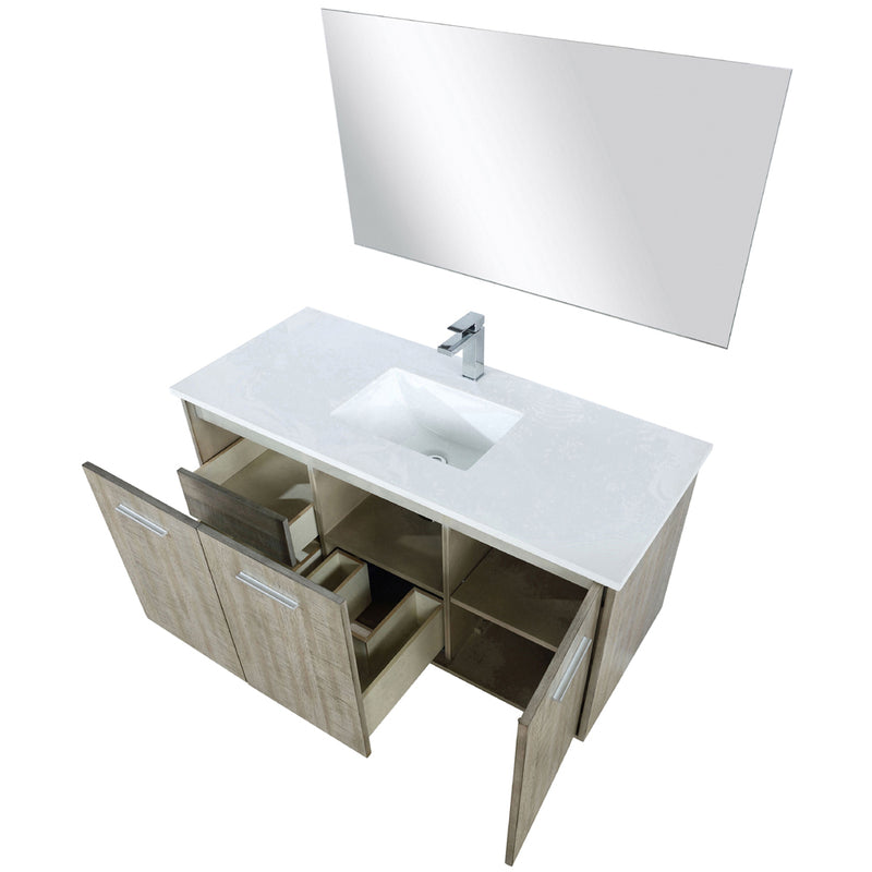 Lexora Fairbanks 48 " W x 20 " D Rustic Acacia Bath Vanity White Quartz Top with Faucet Set and 43" Mirror