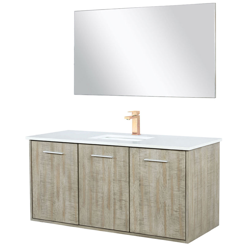 Lexora Fairbanks 48 " W x 20 " D Rustic Acacia Bath Vanity White Quartz Top with Faucet Set and 43" Mirror