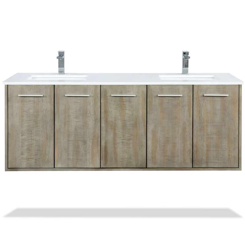 Lexora Fairbanks 60 " W x 20 " D Rustic Acacia Double Bath Vanity White Quartz Top with Faucet Set